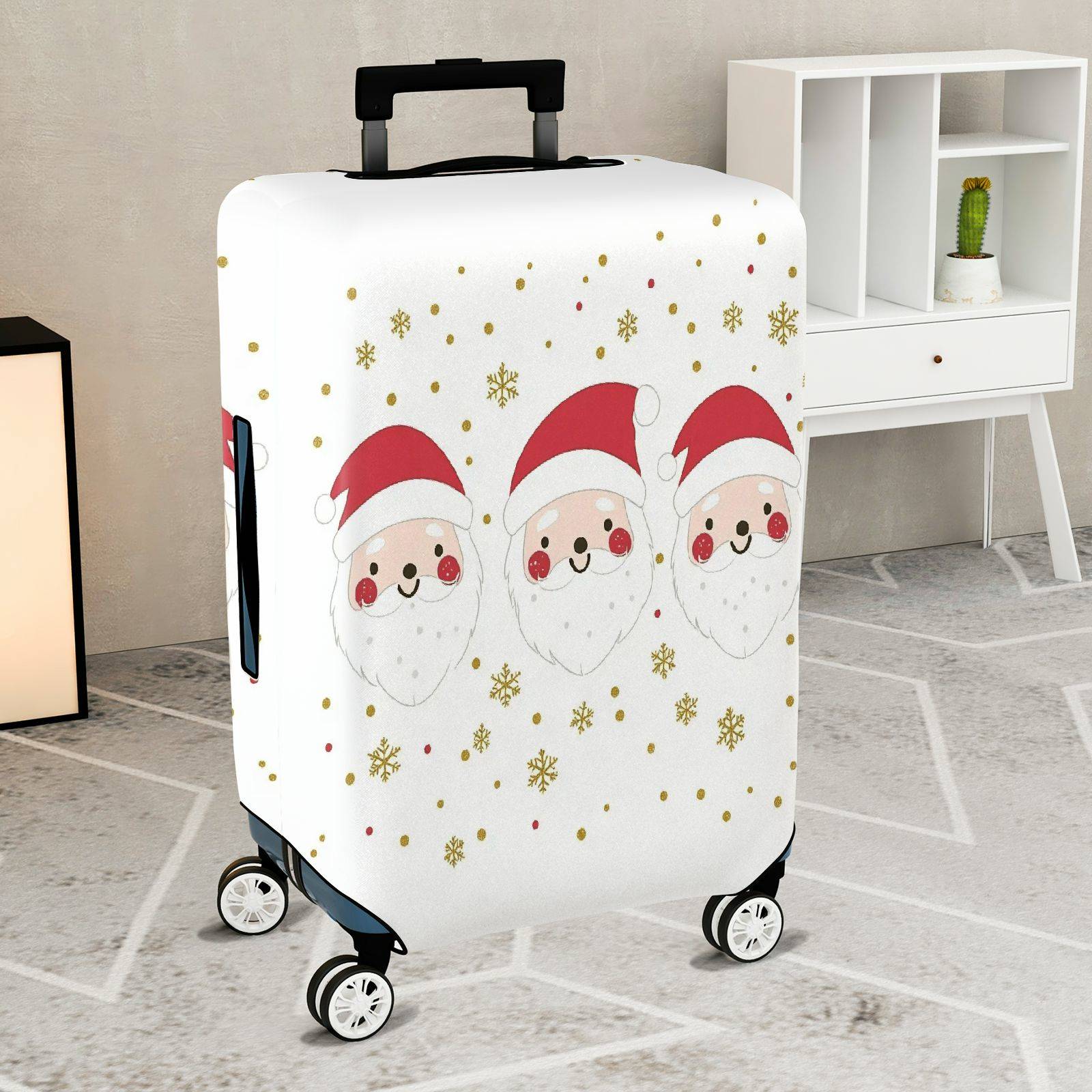 1-Piece Santa Claus Snowflakes Festive Cheerful Cute  Suitcase Luggage Cover, Stretch Protective Sleeve