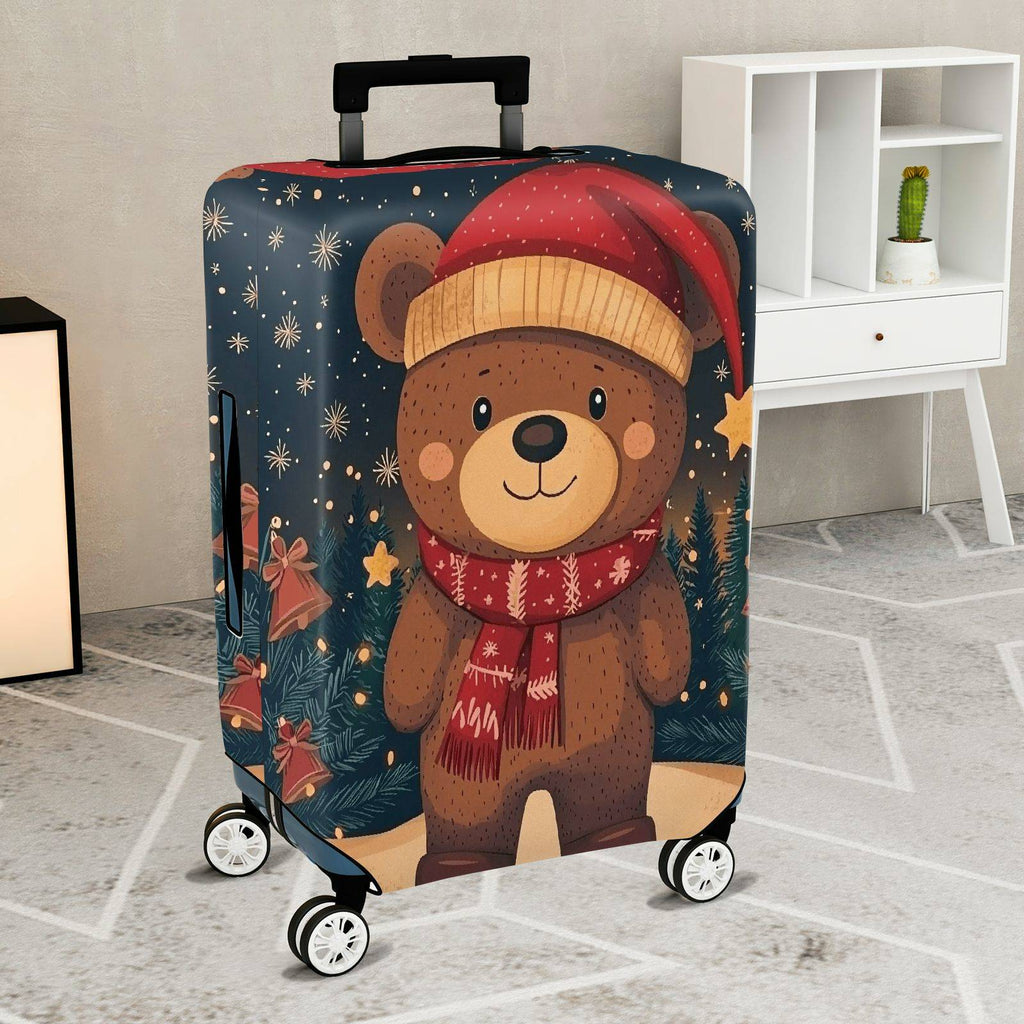 1-Piece Bear Christmas Winter Holiday Festive Cute  Suitcase Luggage Cover, Stretch Protective Sleeve