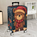 1-Piece Bear Christmas Winter Holiday Festive Cute  Suitcase Luggage Cover, Stretch Protective Sleeve