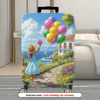 1-Piece Scenic Floral Balloon Girl Path Seaside  Suitcase Luggage Cover, Stretch Protective Sleeve