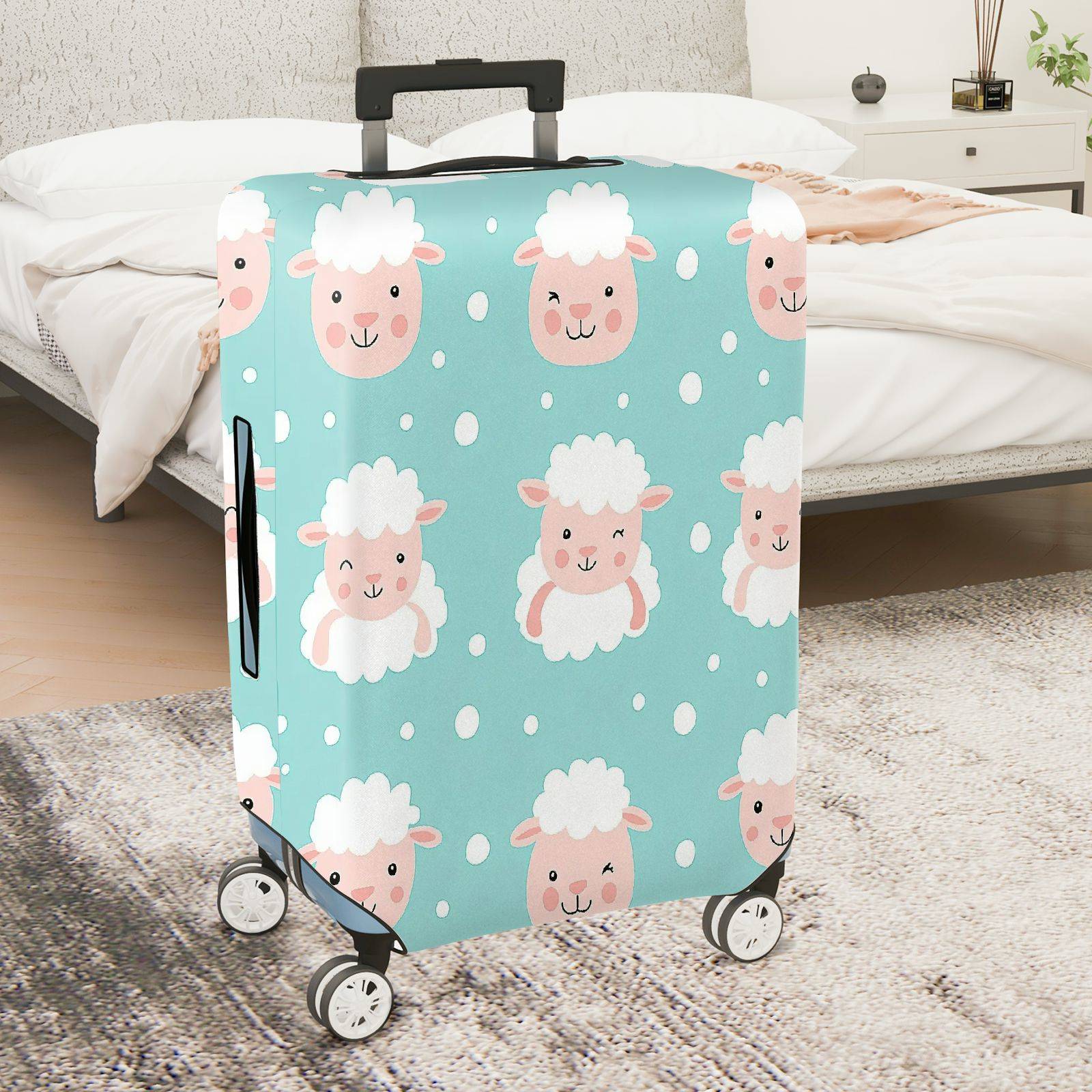1-Piece Cute  Sheep Pastel Dots Travel  Suitcase Luggage Cover, Stretch Protective Sleeve