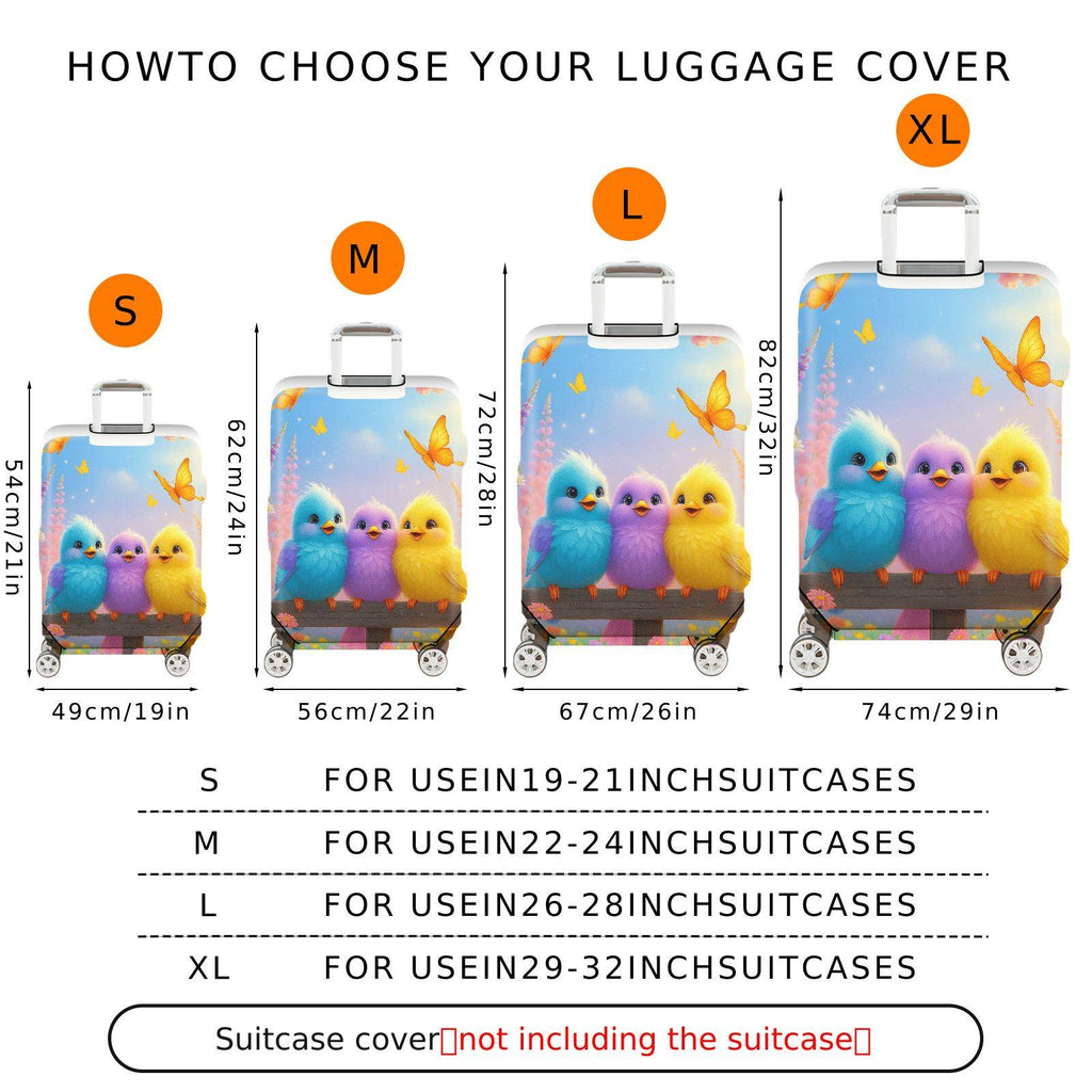 1-Piece Cute Birds Floral Sky Butterfly Colorful  Suitcase Luggage Cover, Stretch Protective Sleeve