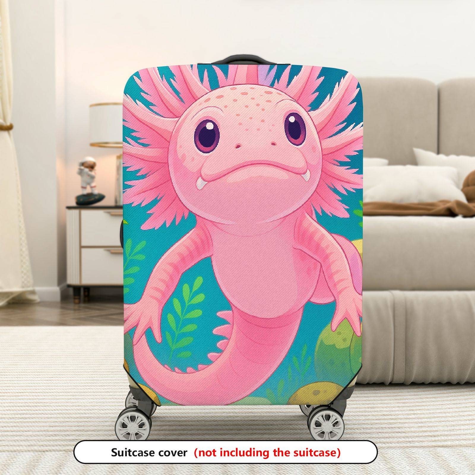 1-Piece Axolotl Underwater Cute Playful Fun Whimsical  Suitcase Luggage Cover, Stretch Protective Sleeve