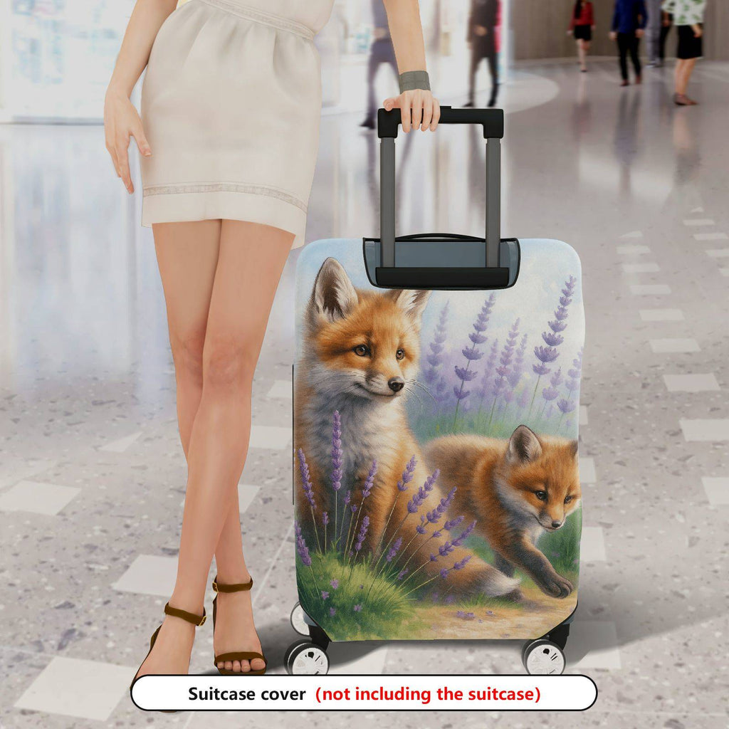 1-Piece Animals Lavender Nature Fox Scenic  Suitcase Luggage Cover, Stretch Protective Sleeve