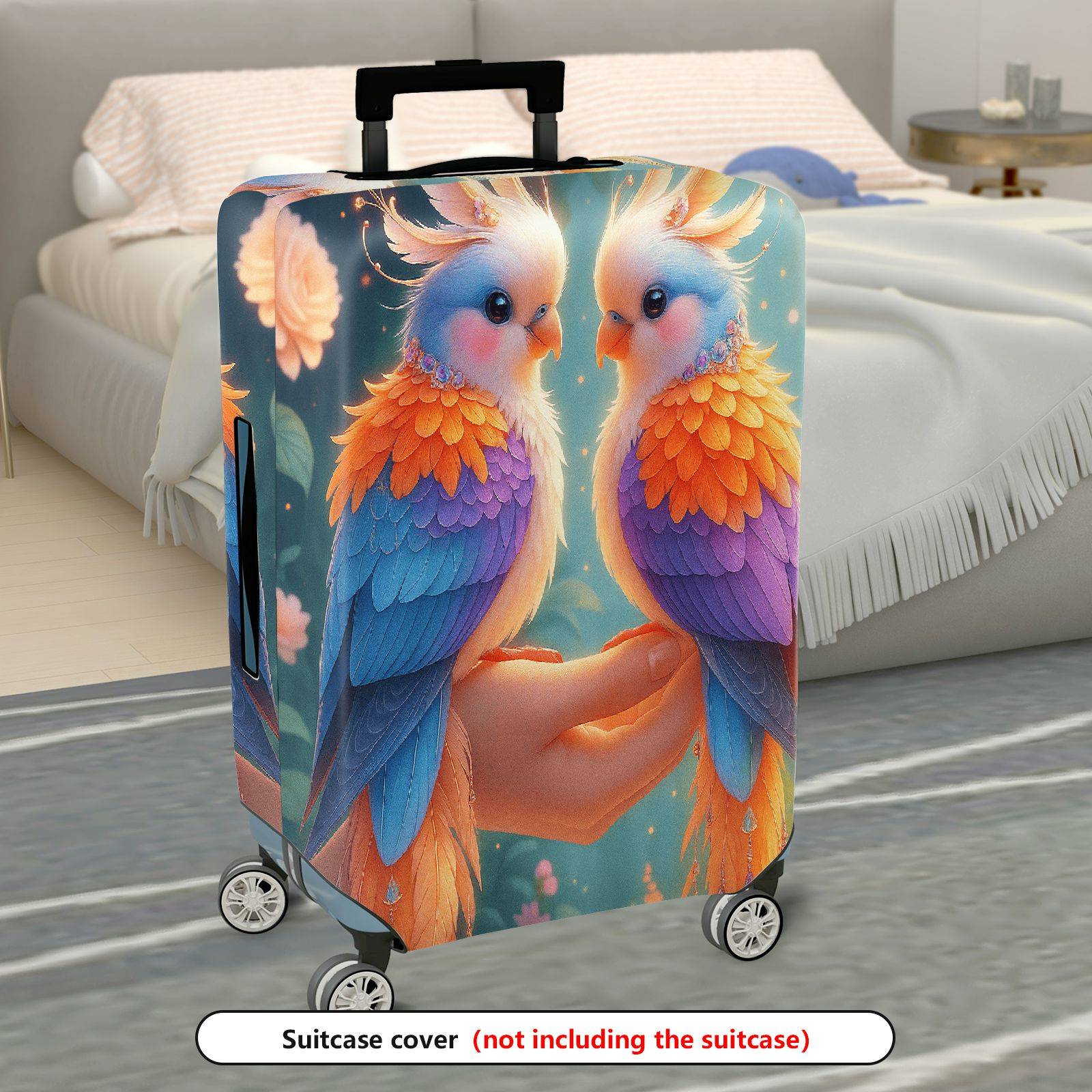 1-Piece Painted Feather Parrot Floral Abstract  Suitcase Luggage Cover, Stretch Protective Sleeve