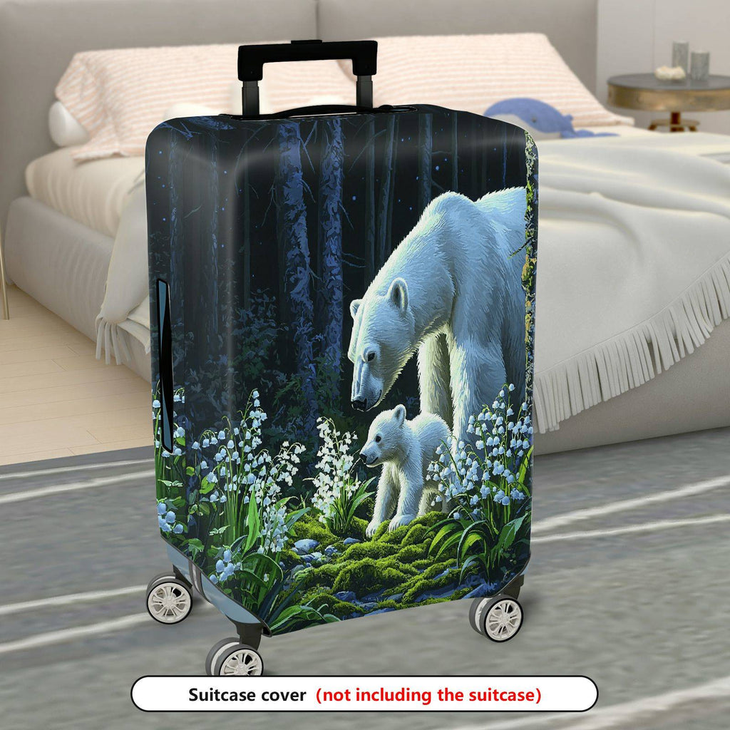 1-Piece Nature Forest Polar Bear Floral Green  Suitcase Luggage Cover, Stretch Protective Sleeve
