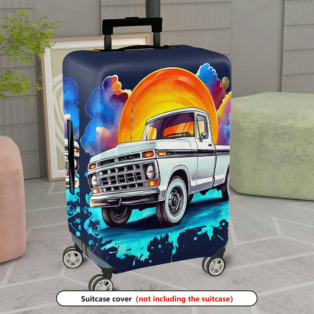 1-Piece Retro Sunset Truck Sky Artistic Colorful  Suitcase Luggage Cover, Stretch Protective Sleeve