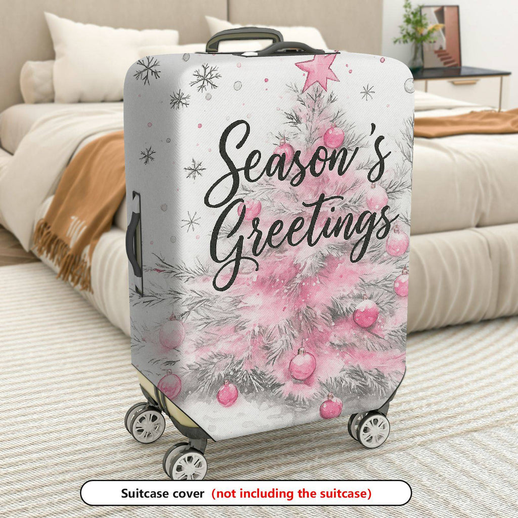 1-Piece Holiday Christmas Pink Tree Festive Greetings Seasonal  Suitcase Luggage Cover, Stretch Protective Sleeve