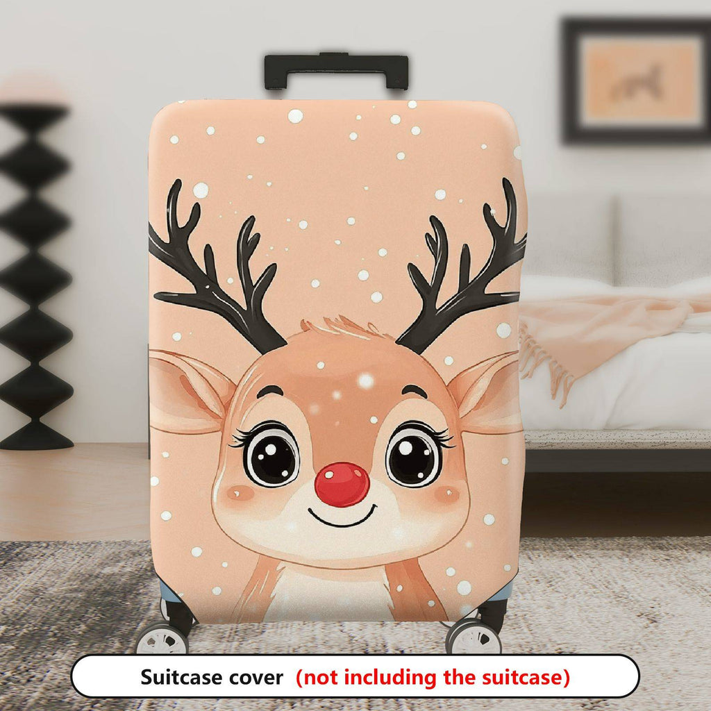 1-Piece Cute Festive Reindeer Snow  Holiday  Suitcase Luggage Cover, Stretch Protective Sleeve