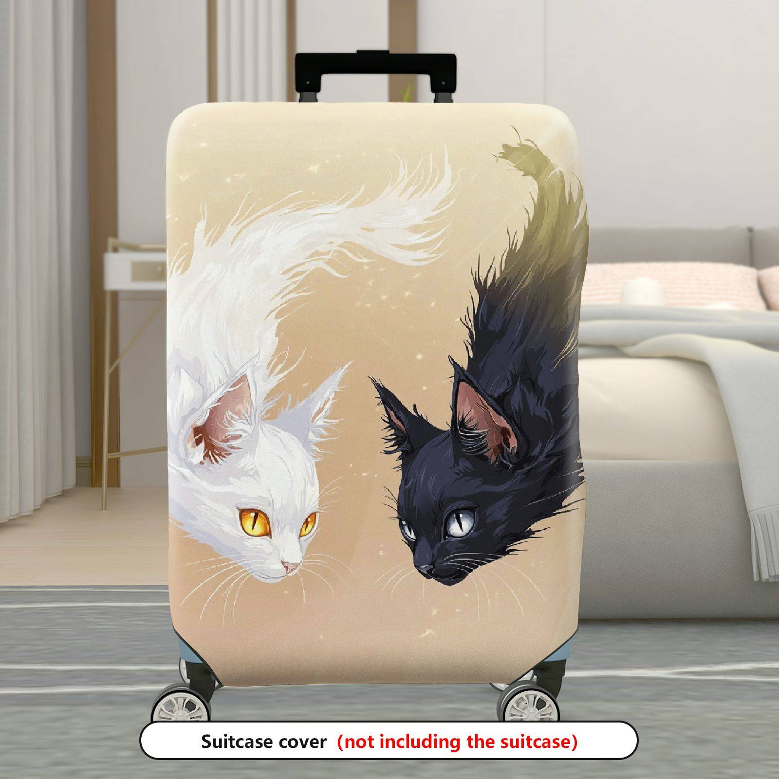 1-Piece Black White Cat Animal Artistic Fantasy  Suitcase Luggage Cover, Stretch Protective Sleeve