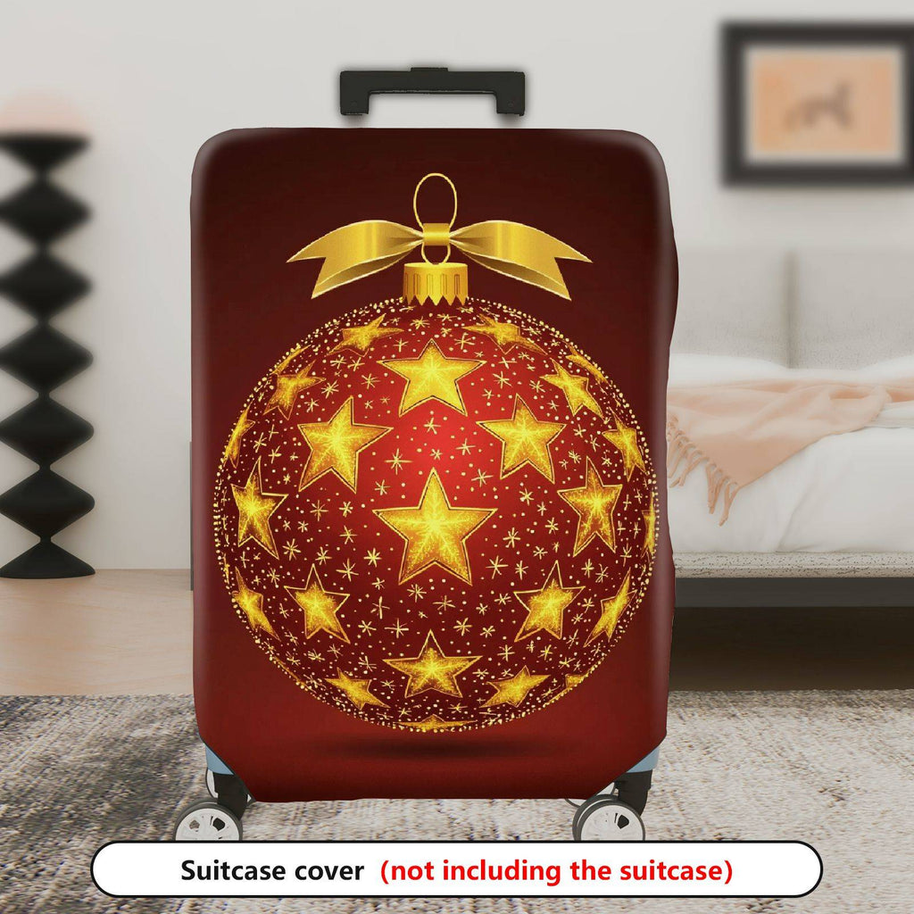 1-Piece Gold Star Ornament Christmas Bow Festive Holiday  Suitcase Luggage Cover, Stretch Protective Sleeve