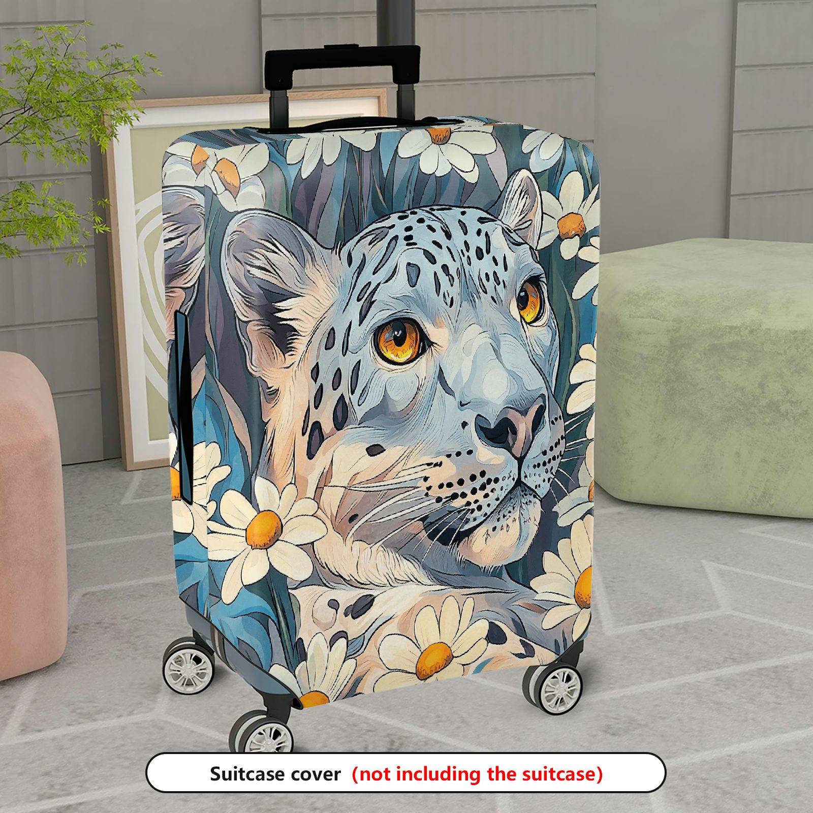 1-Piece Leopard Floral Daisy Stylish Travel  Suitcase Luggage Cover, Stretch Protective Sleeve