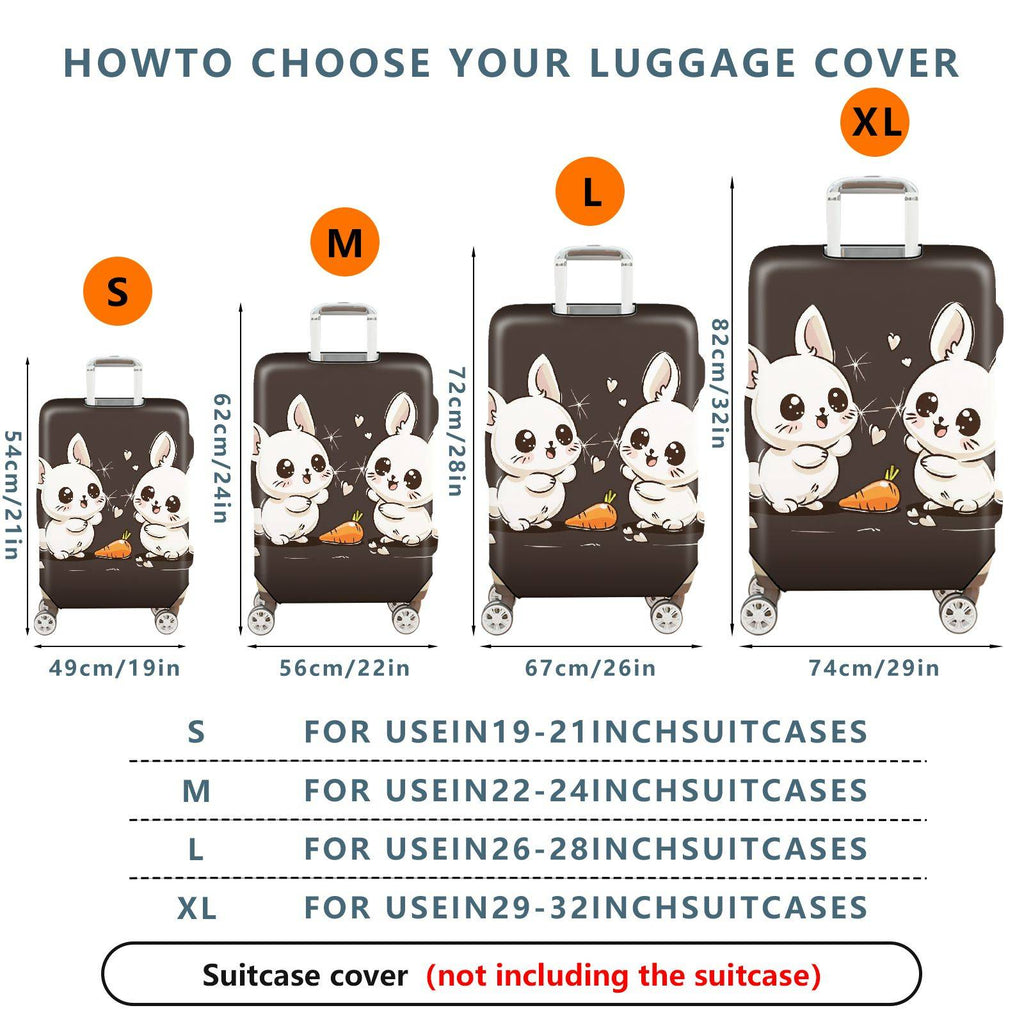 1-Piece Cute  Rabbit Hearts Carrot Dark Brown  Suitcase Luggage Cover, Stretch Protective Sleeve
