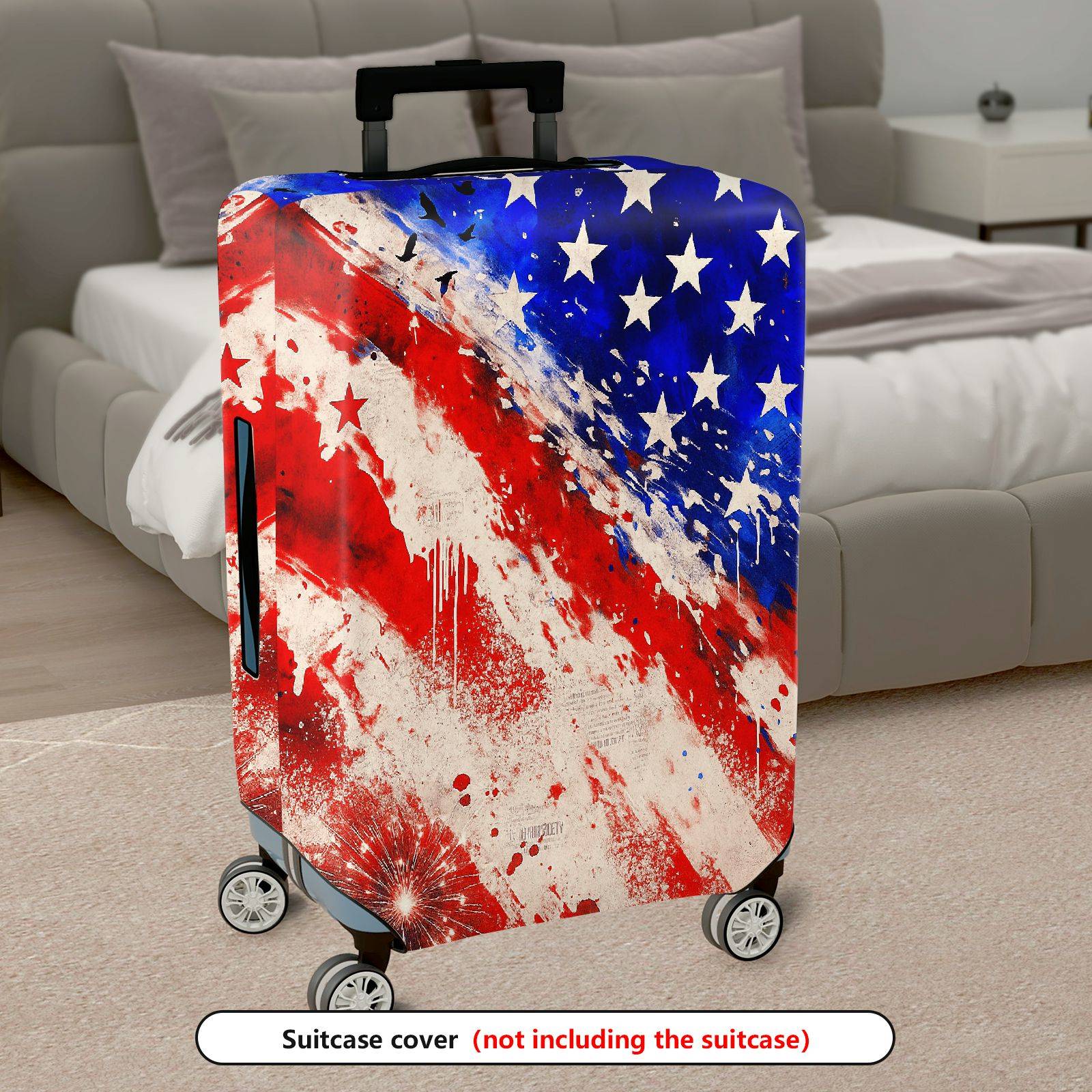 1-Piece American Flag Red White Blue Stars Abstract Fireworks  Suitcase Luggage Cover, Stretch Protective Sleeve