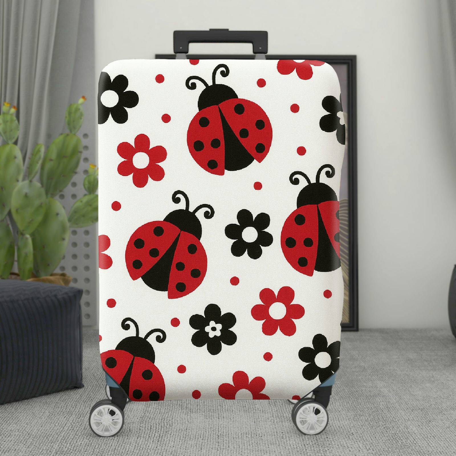 1-Piece Ladybug Floral Colorful Cute Fun Pattern  Suitcase Luggage Cover, Stretch Protective Sleeve