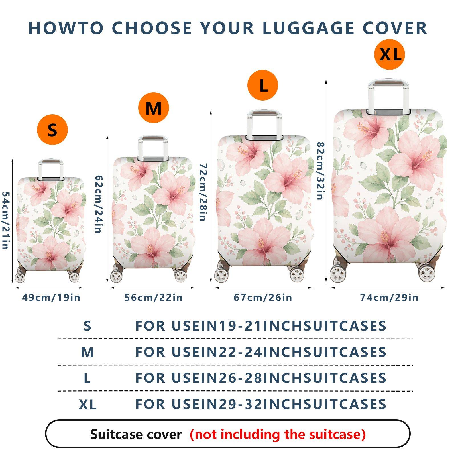 1-Piece Floral Pink Blossom Leaf Artistic Pattern Creative Nature  Suitcase Luggage Cover, Stretch Protective Sleeve