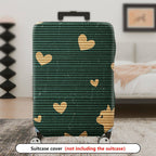 1-Piece Green Striped Heart Cat Fun Cute  Suitcase Luggage Cover, Stretch Protective Sleeve