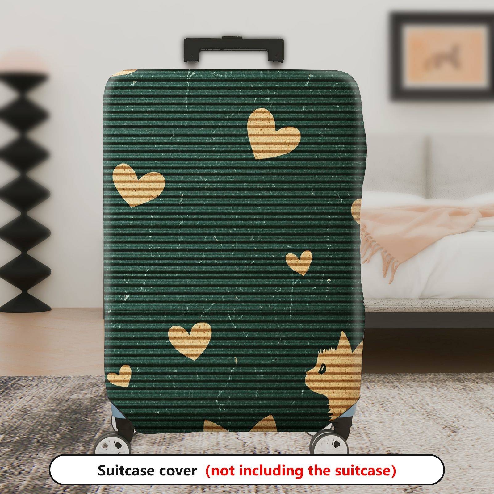 1-Piece Green Striped Heart Cat Fun Cute  Suitcase Luggage Cover, Stretch Protective Sleeve