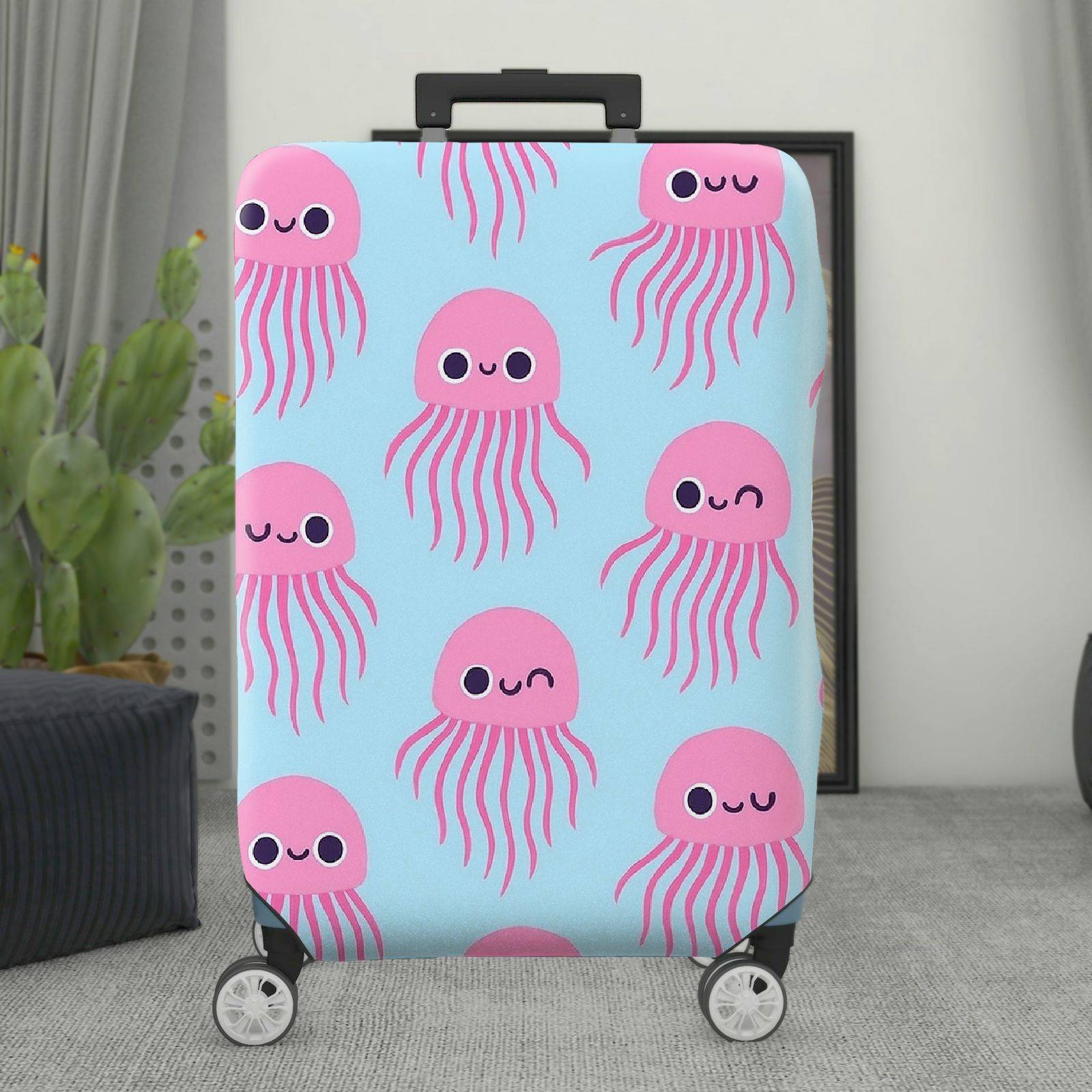 1-Piece Pink Cute  Jellyfish Sea Animal Ocean Travel  Suitcase Luggage Cover, Stretch Protective Sleeve