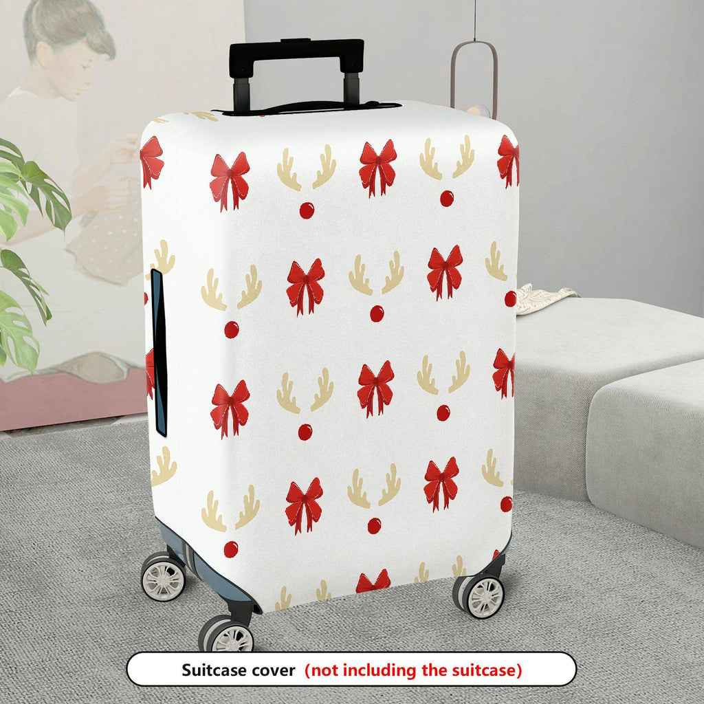 1-Piece Holiday Reindeer Bow Festive Cheerful Joyful  Suitcase Luggage Cover, Stretch Protective Sleeve