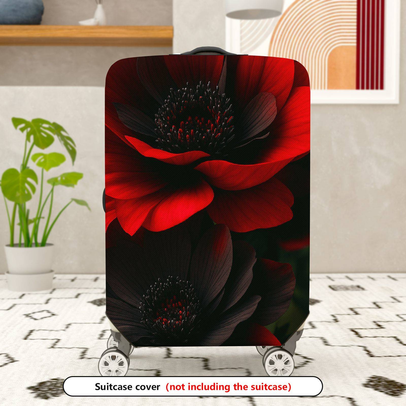 1-Piece Floral Red Black Flower Elegant Bold  Suitcase Luggage Cover, Stretch Protective Sleeve