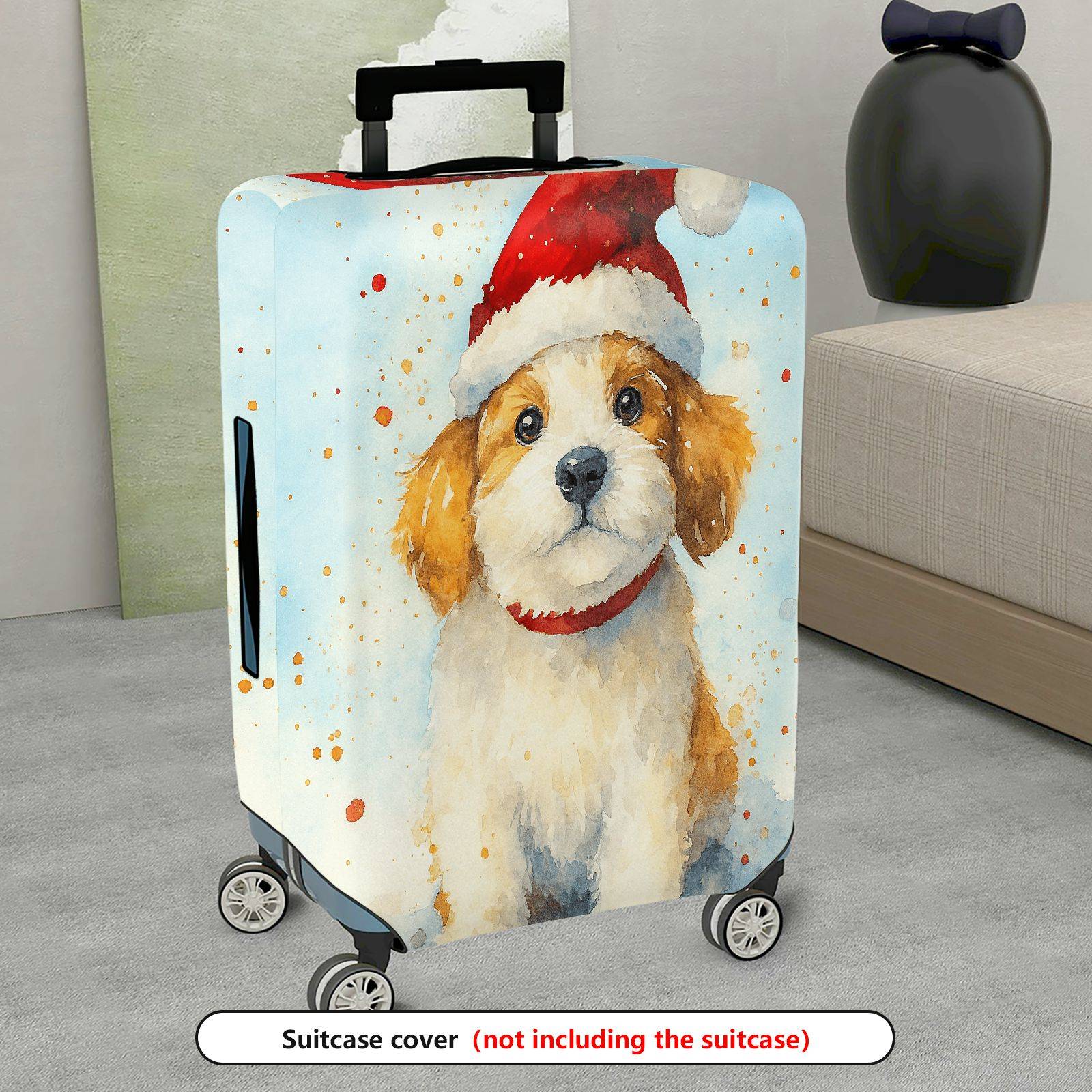 1-Piece Christmas Dog Santa Holiday Festive  Suitcase Luggage Cover, Stretch Protective Sleeve