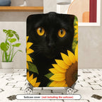 1-Piece Black Cat Sunflower Nature Art Cute Animal  Suitcase Luggage Cover, Stretch Protective Sleeve