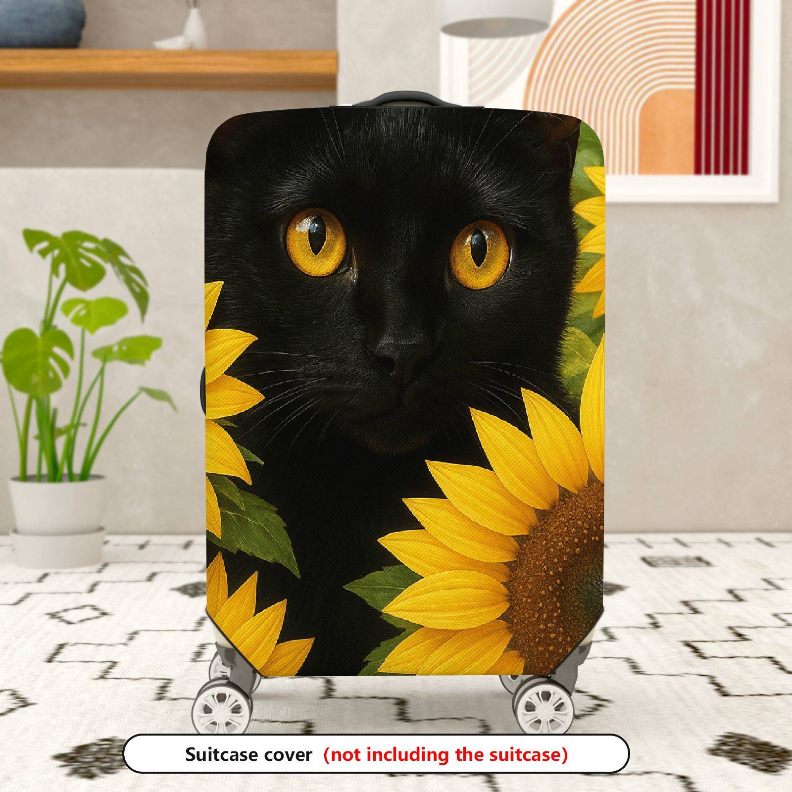 1-Piece Black Cat Sunflower Nature Art Cute Animal  Suitcase Luggage Cover, Stretch Protective Sleeve