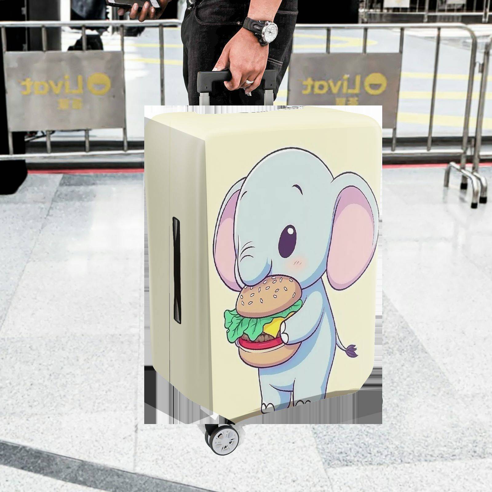 1-Piece Cute  Elephant Burger Fun Travel  Suitcase Luggage Cover, Stretch Protective Sleeve