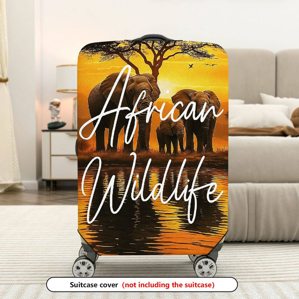 1-Piece African Wildlife Elephant Nature Sunset Tree Safari  Suitcase Luggage Cover, Stretch Protective Sleeve