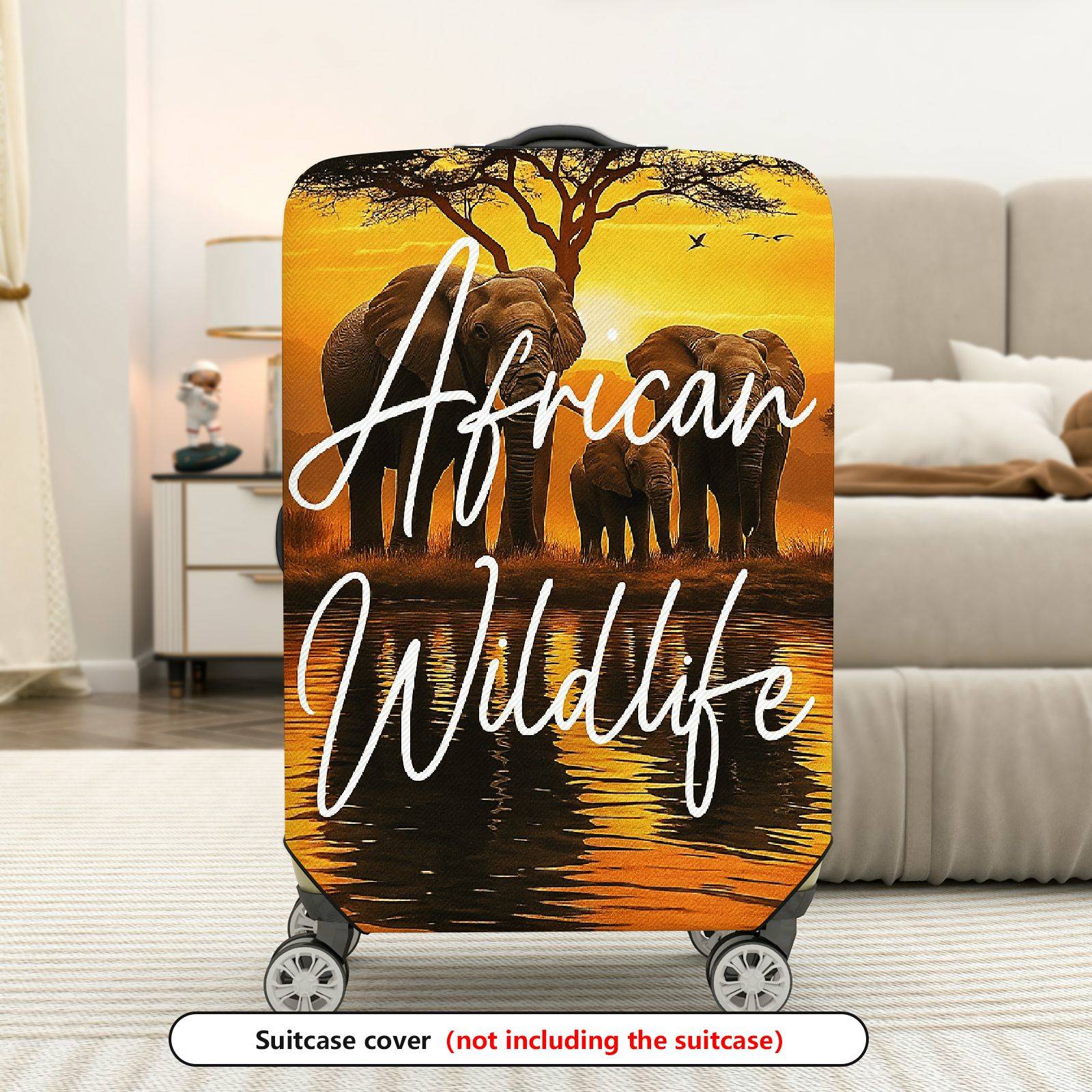 1-Piece African Wildlife Elephant Nature Sunset Tree Safari  Suitcase Luggage Cover, Stretch Protective Sleeve