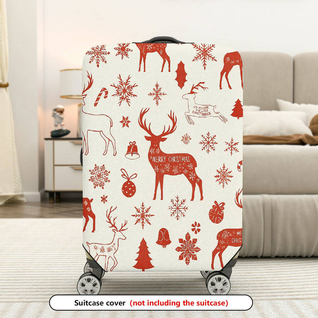 1-Piece Christmas Holiday Deer Snowflakes Bells Ornaments  Suitcase Luggage Cover, Stretch Protective Sleeve