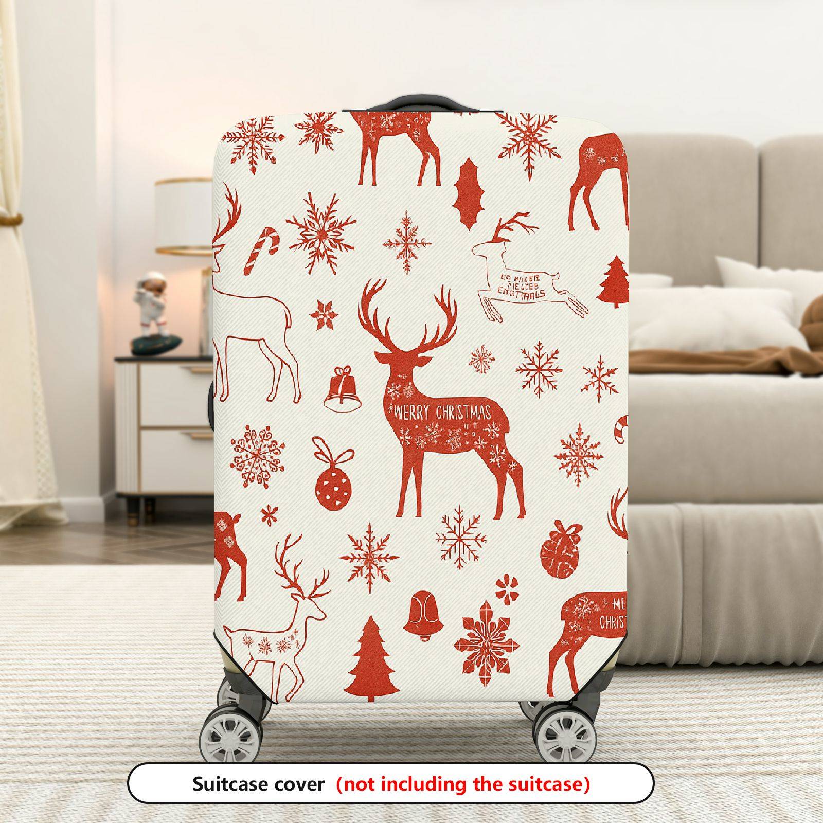 1-Piece Christmas Holiday Deer Snowflakes Bells Ornaments  Suitcase Luggage Cover, Stretch Protective Sleeve