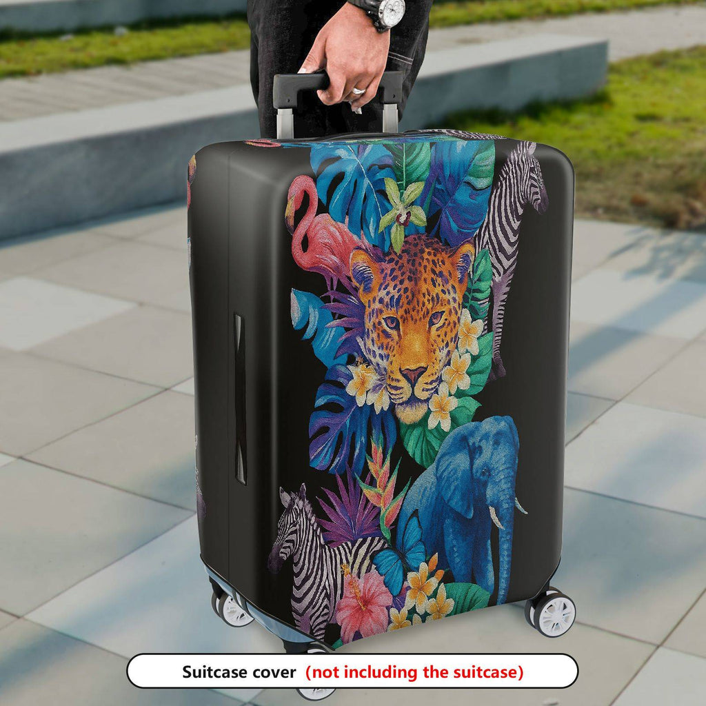 1-Piece Jungle Wildlife Animal Floral Leaf Vibrant  Suitcase Luggage Cover, Stretch Protective Sleeve