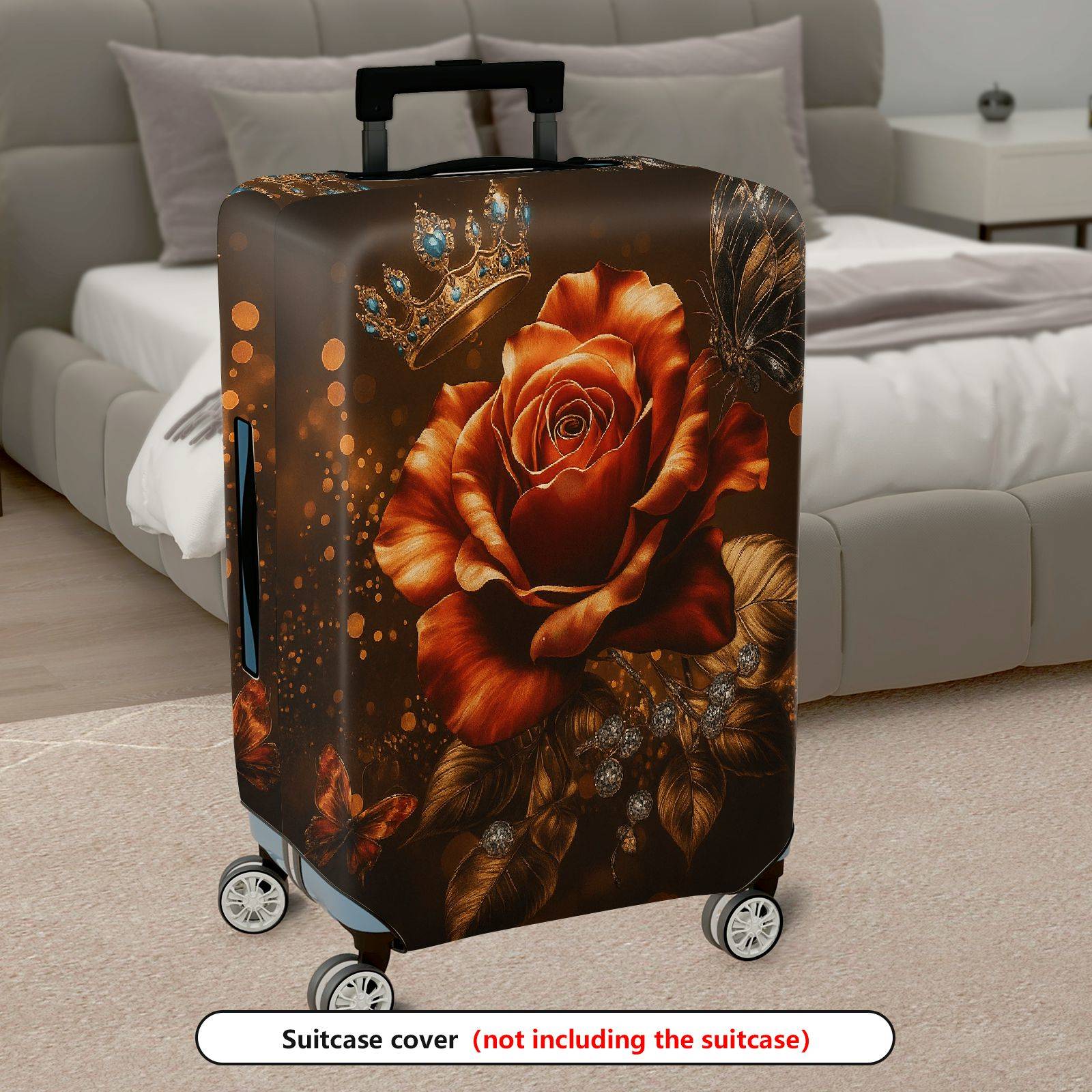 1-Piece Crown Rose Butterfly Floral Luxury Sparkling  Suitcase Luggage Cover, Stretch Protective Sleeve