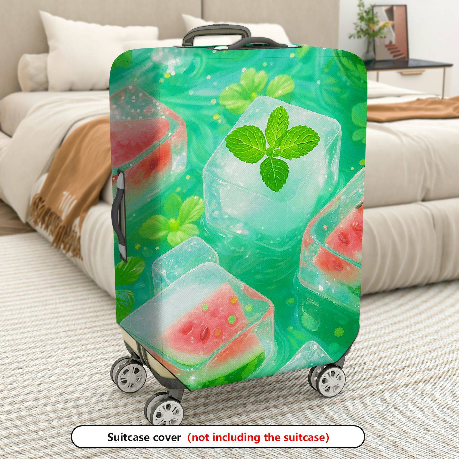 1-Piece Ice Watermelon Mint Clover Floral  Suitcase Luggage Cover, Stretch Protective Sleeve