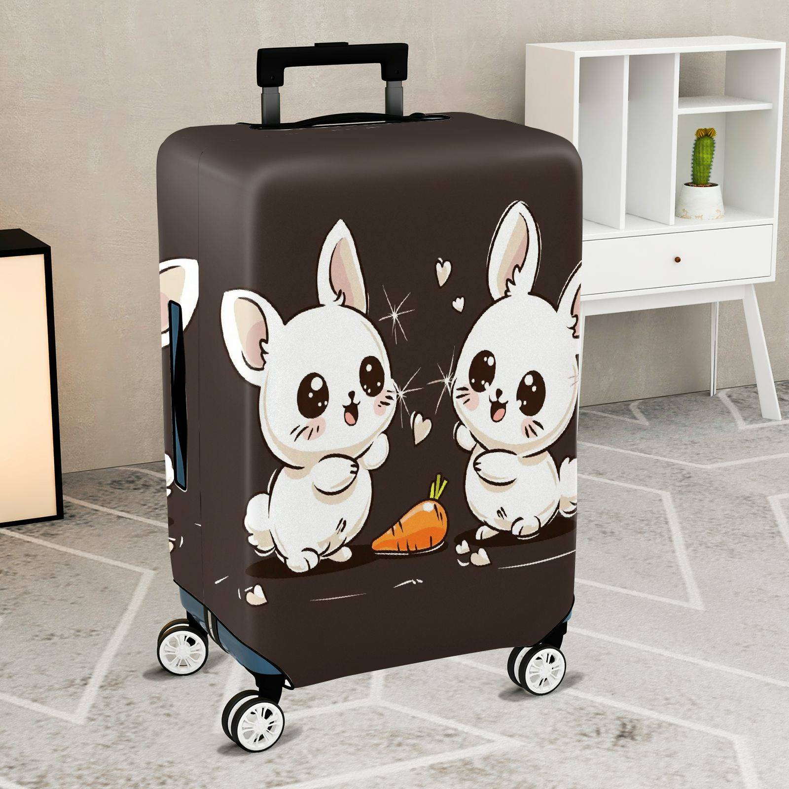1-Piece Cute  Rabbit Hearts Carrot Dark Brown  Suitcase Luggage Cover, Stretch Protective Sleeve