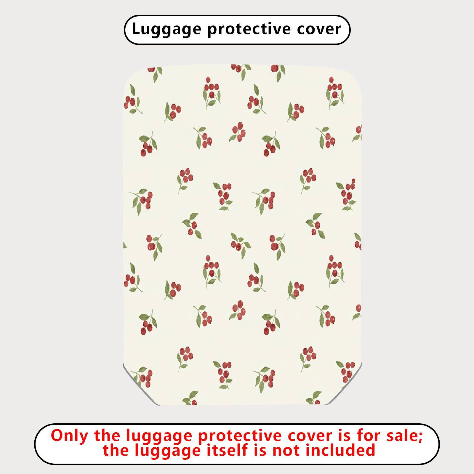 1-Piece Floral Red Berry Green Leaf Holiday Decorative  Suitcase Luggage Cover, Stretch Protective Sleeve