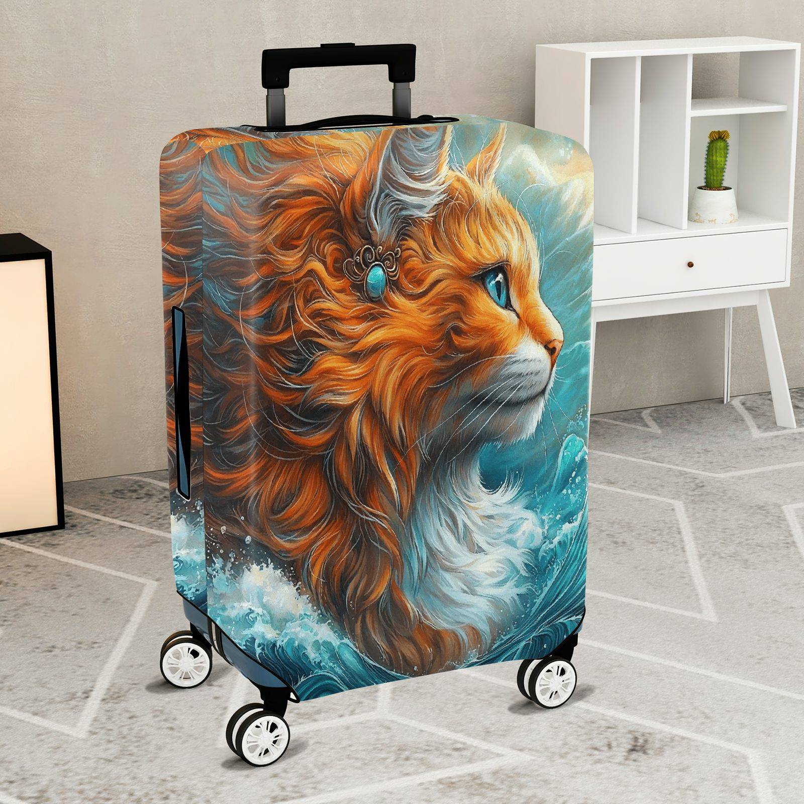 1-Piece Artistic Cat Ocean Jewel Abstract Fantasy  Suitcase Luggage Cover, Stretch Protective Sleeve