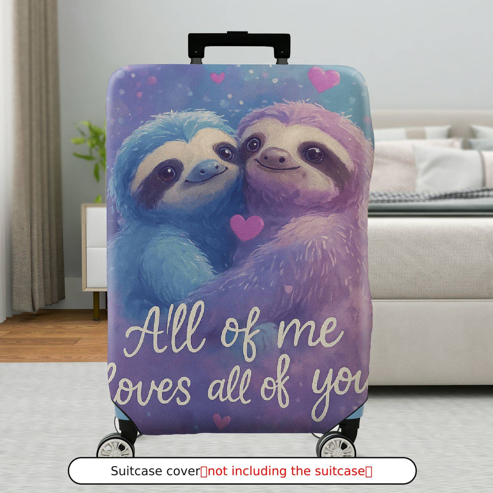 1-Piece Cute Romantic Sloth Heart Love Travel  Suitcase Luggage Cover, Stretch Protective Sleeve