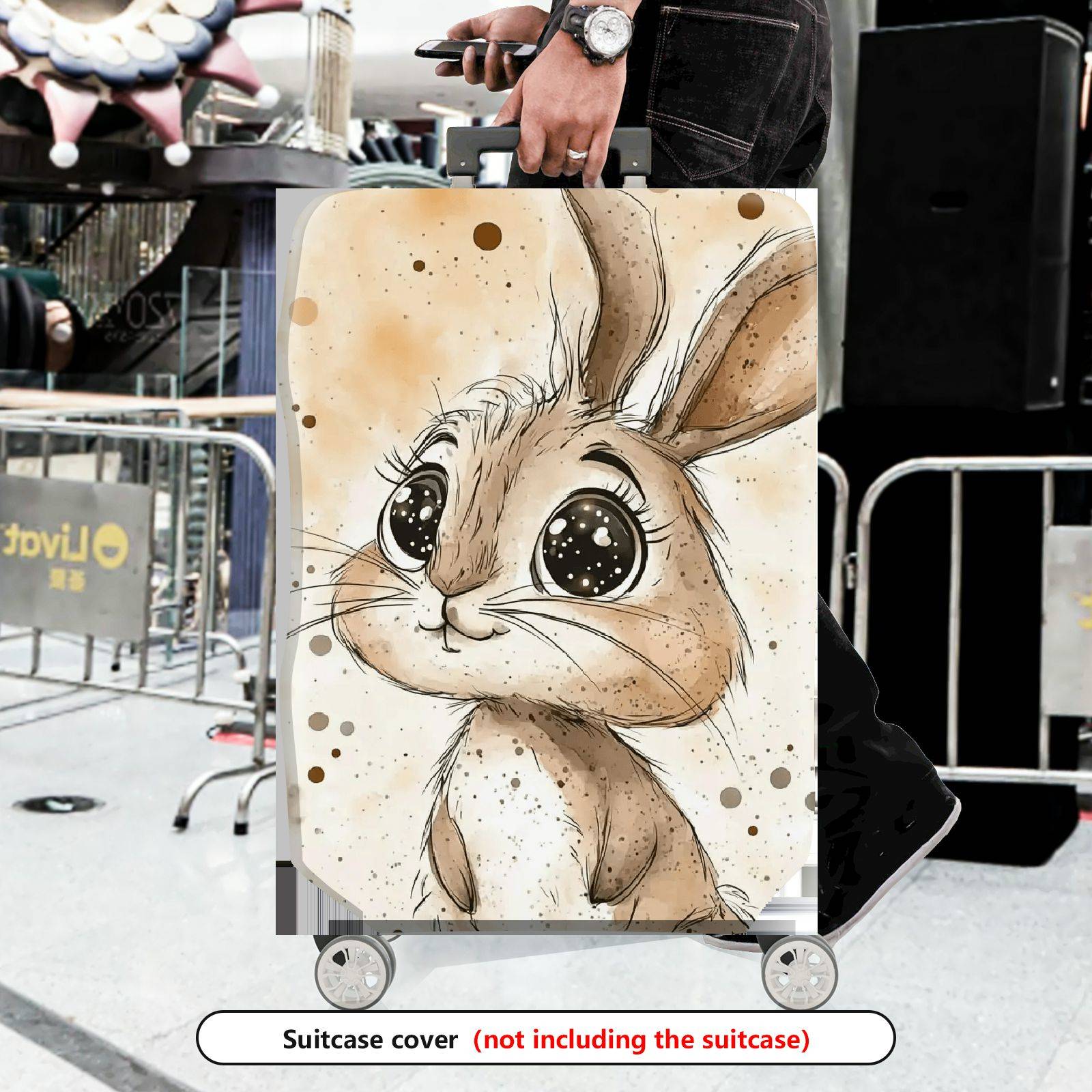 1-Piece Cute Animal  Bunny Polka Dot Watercolor  Suitcase Luggage Cover, Stretch Protective Sleeve