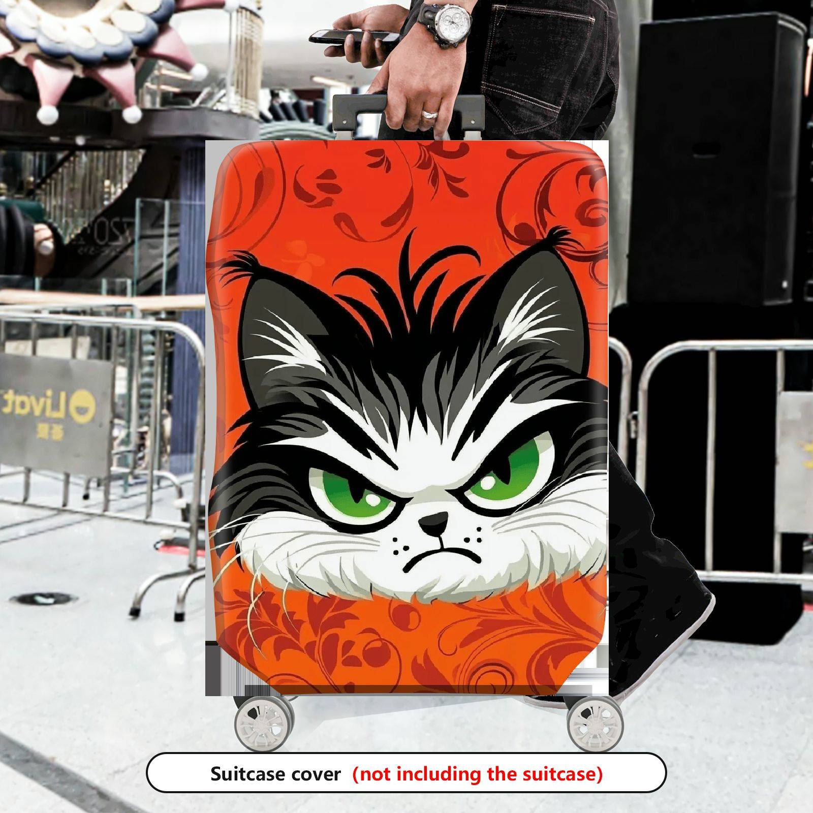1-Piece Angry Cat  Orange Animal Art Floral  Suitcase Luggage Cover, Stretch Protective Sleeve