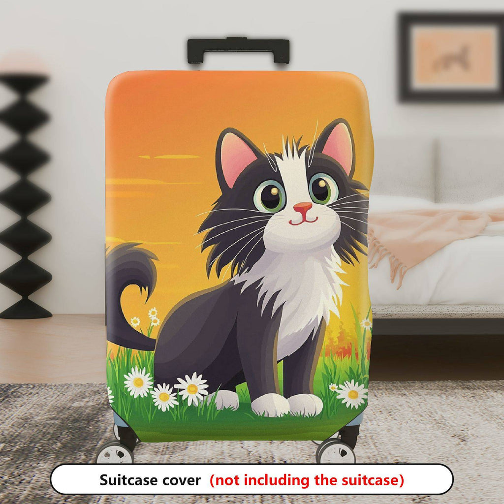 1-Piece Cute Cat Daisy Floral Orange Artistic Graphic  Suitcase Luggage Cover, Stretch Protective Sleeve