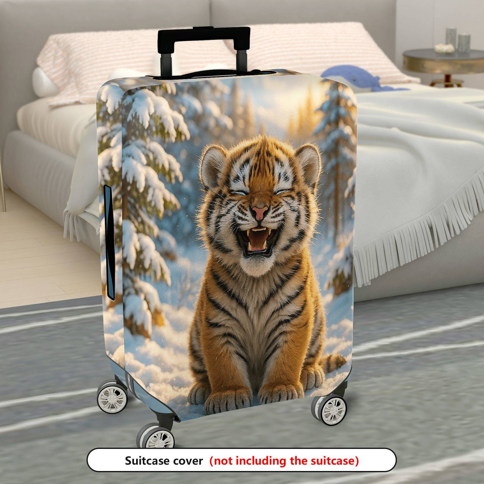 1-Piece Cute Snowy Forest Tiger Animal Print  Suitcase Luggage Cover, Stretch Protective Sleeve