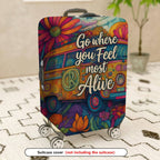 1-Piece Adventure Quote Floral Retro Van Colorful Artistic  Suitcase Luggage Cover, Stretch Protective Sleeve