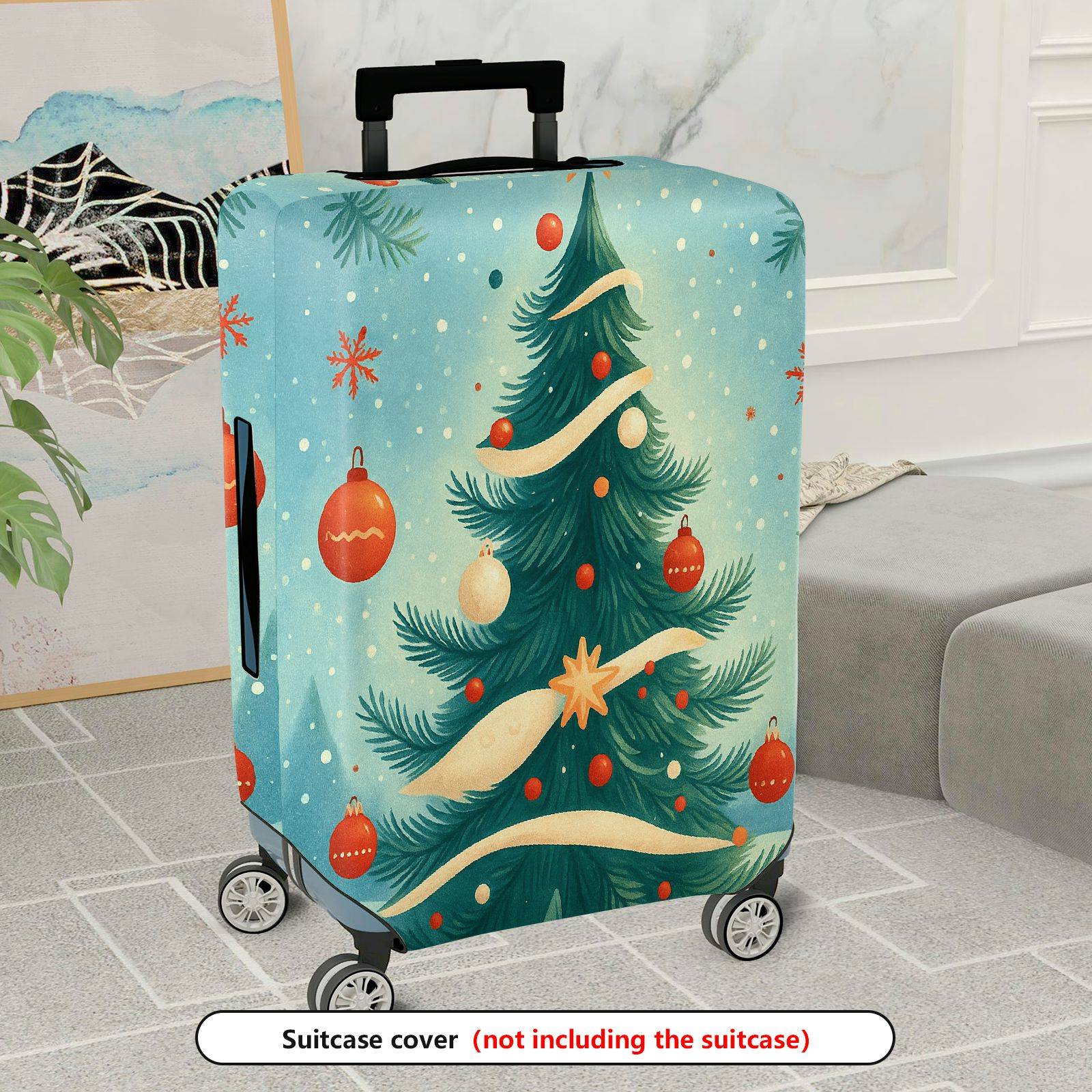 1-Piece Christmas Tree Ornament Snowflake Ribbon Holiday  Suitcase Luggage Cover, Stretch Protective Sleeve