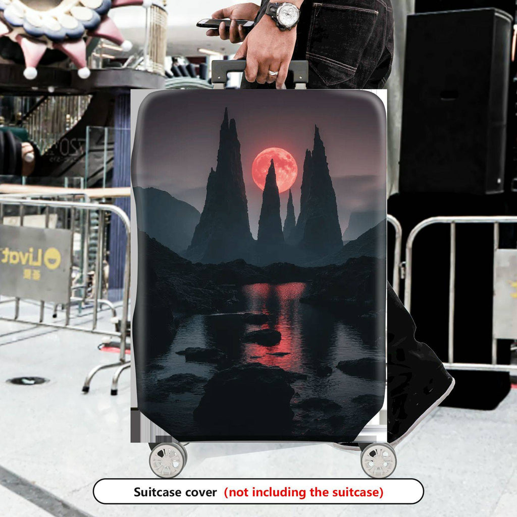 1-Piece Fantasy Landscape Red Moon Night Sky Mountain Reflection  Suitcase Luggage Cover, Stretch Protective Sleeve