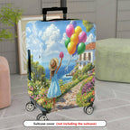 1-Piece Scenic Floral Balloon Girl Path Seaside  Suitcase Luggage Cover, Stretch Protective Sleeve