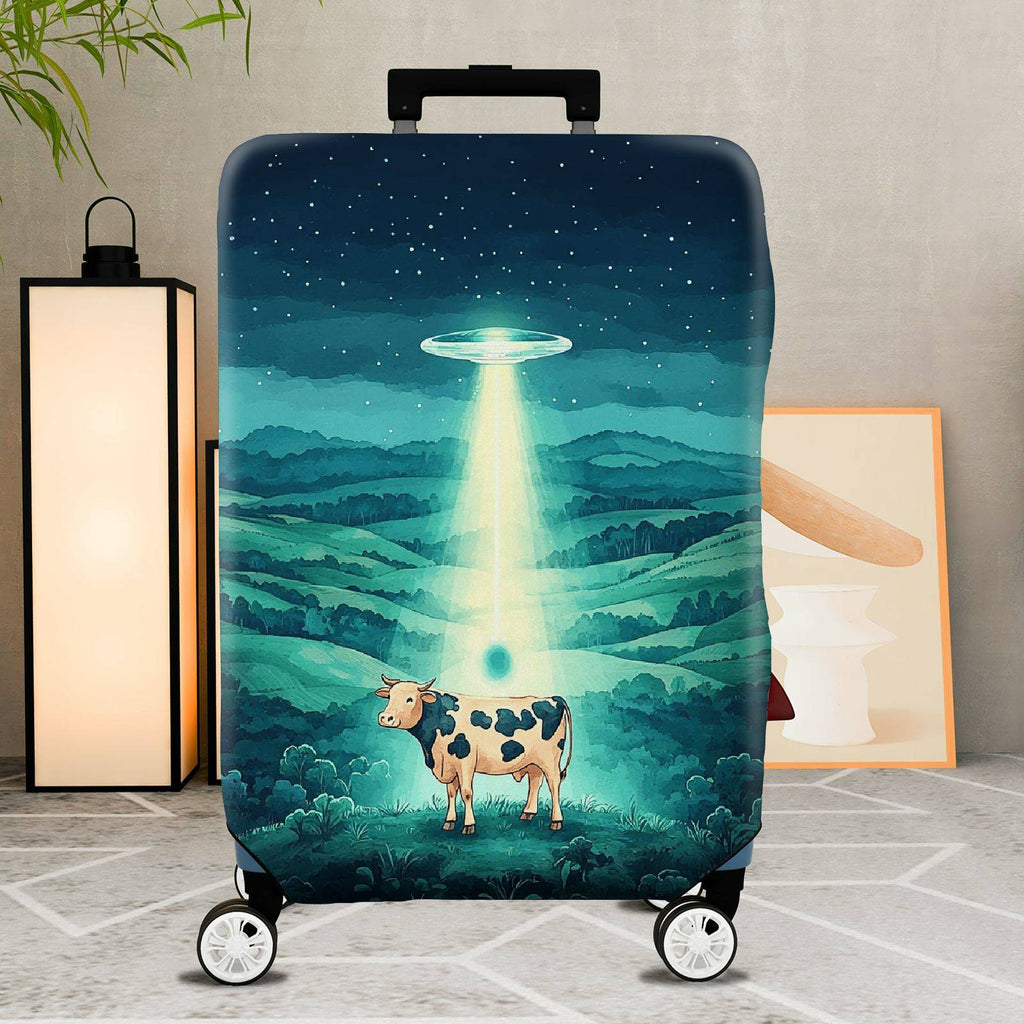 1-Piece Cow Landscape Night Sky Alien  Suitcase Luggage Cover, Stretch Protective Sleeve