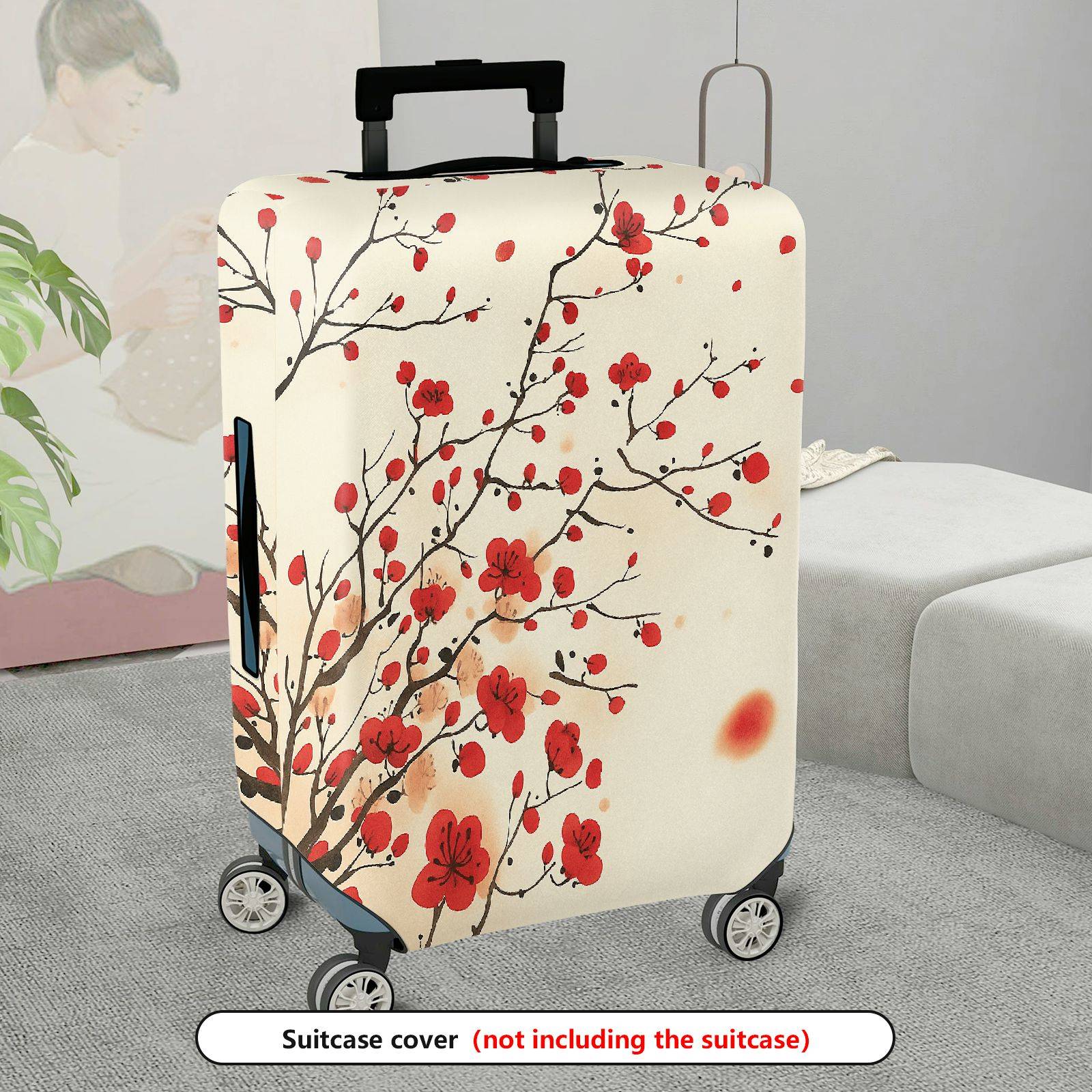 1-Piece Elegant Sakura Floral Branch Pattern Travel  Suitcase Luggage Cover, Stretch Protective Sleeve